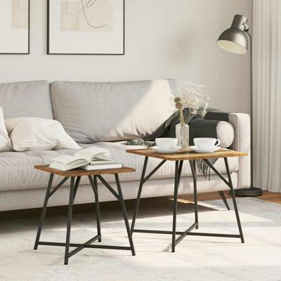Bijzettafelset 2 pcs Oud hout en Zwart 50 x 50 x 50 cm