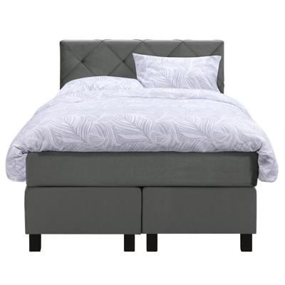 Leen Bakker - Boxspring Liv Geruit - 120x200 Cm - Vierkante Poot - Stof/Velvet - Grijs