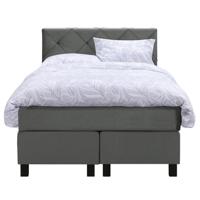 Leen Bakker - Boxspring Liv Geruit - 120x200 Cm - Vierkante Poot - Stof/Velvet - Grijs