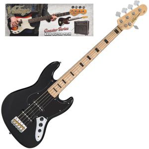 Vintage VIP-V495BLK Coaster Series 5-string Gloss Black Bass Pack vijfsnarige basgitaar set met versterker