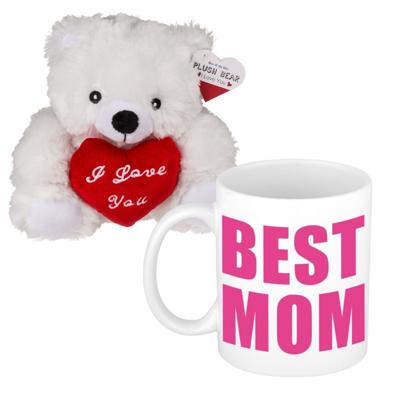 Moederdagcadeau - knuffelbeer en koffiemok - best mom - cadeau - mokken