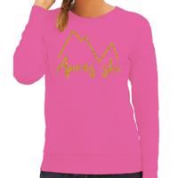 Apres ski sweater dames - Apres ski - bergen - roze - glitter goud - wintersport