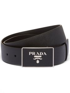 Prada ceinture en cuir à plaque logo - Noir