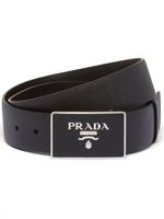 Prada ceinture en cuir à plaque logo - Noir - thumbnail