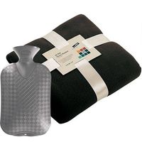 Fleece deken/plaid Zwart 130 x 170 cm en een warmwater kruik 2 liter - Plaids - thumbnail