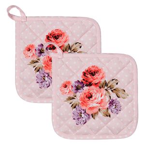 HAES DECO - Set van 2 Pannenlappen - 20x20 cm - 100% Katoen - Dotty Rose