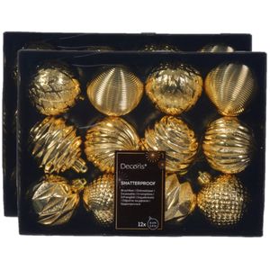 Gedecoreerde kerstballen - 24x st - 6 cm - kunststof - goud