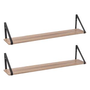 Wandplankje Aliaj - 2x - zwart/bruin - metaal/hout - 78 x 16 x 15 cm