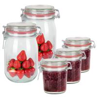 Weckpotten/inmaakpotten - set 5x stuks - 1000 ml/400 ml - glas - met beugelsluiting - thumbnail