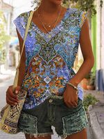 Vintage Loose V Neck Tank Top - thumbnail