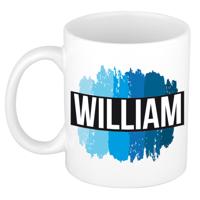 William naam cadeau koffie mok - beker - met blauw verfstrepen - Cadeau collega - vaderdag