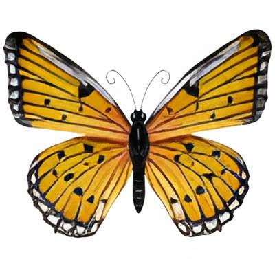 Pro Garden Wanddecoratie vlinder - geel - 34 x 28 cm - metaal - muurdecoratie / schutting / tuin