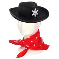 Verkleedset cowboyhoed Sheriff - zwart - met rode hals zakdoek - voor kinderen