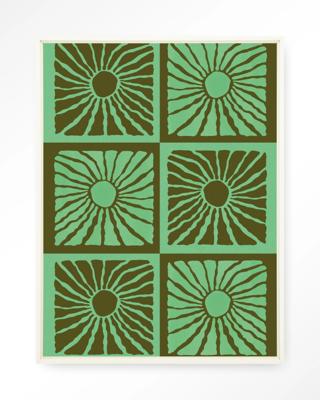 Urban Cotton Wandkleed 'Suns In Green' 110 x 145cm in Floating Frame - off white