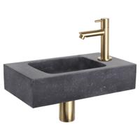 Differnz fonteinset bombai black - natuursteen - kraan recht - 40 x 22 x 9 cm - mat goud