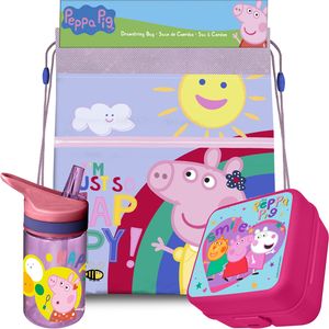 Peppa Pig lunchbox set voor kinderen - 3-delig - roze - incl. gymtas/schooltas