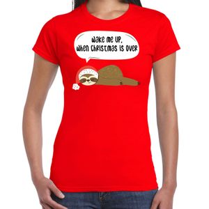 Luiaard Kerst t-shirt / outfit Wake me up when christmas is over rood voor dames