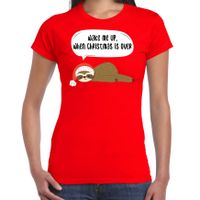 Luiaard Kerst t-shirt / outfit Wake me up when christmas is over rood voor dames