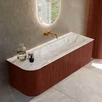 Badmeubel Mondiaz Kurve-Dlux | 135 cm cm | Meubelkleur Ruby | Wastafelkleur Glace | Solid surface | Wasbak rechter zijde spoelbak | Zonder kraangat(en)
