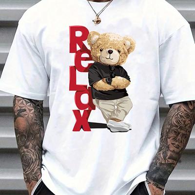 Men's Bear Graphic Print Short Sleeve Casual T-Shirt | Black White / S