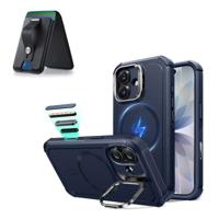 iPhone 17 Cyber Tough Magnetic Case (Camera Control, Stash Stand) with Wallet Stand Bundle - Navy Blue