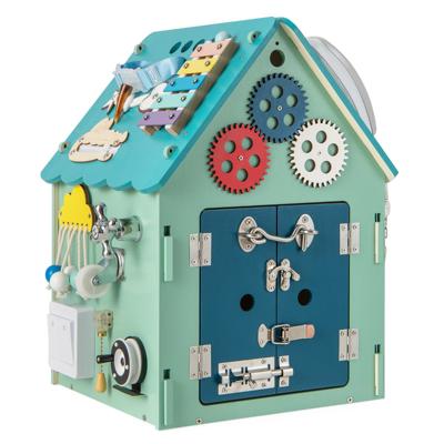 Kinderspeelhuis van Hout Educatief Speelgoedhuis met Zintuiglijke Spelletjes Sensorisch Speelgoed Montessori voor de Fijne Motoriek Blauw