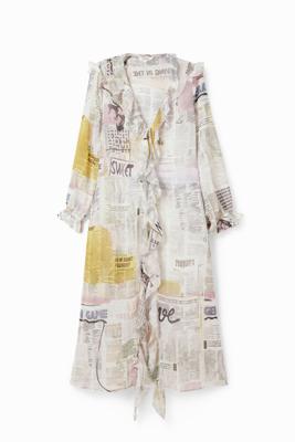 Lange blouse met ruches en krantenprint - WHITE - S