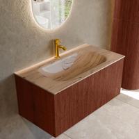 Badmeubel Mondiaz Kurve-Dlux | 90 cm | Meubelkleur Ruby | Wastafelkleur Arena | Solid surface | Wasbak midden spoelbak | 1 kraangat