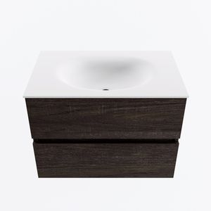 MONDIAZ VICA 70cm badmeubel onderkast Dark Brown 2 lades. Wastafel MOON midden 1 kraangat, kleur Talc.
