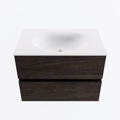 MONDIAZ VICA 70cm badmeubel onderkast Dark Brown 2 lades. Wastafel MOON midden 1 kraangat, kleur Talc.