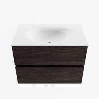 MONDIAZ VICA 70cm badmeubel onderkast Dark Brown 2 lades. Wastafel MOON midden 1 kraangat, kleur Talc.