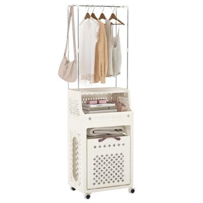 Rolbare Wasmand met Kleerhanger Meerlaagse Opvouwbare Kunststof Wasmand met Ophanging Beige