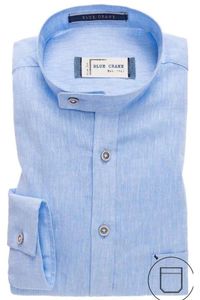 Blue Crane Slim Fit Linnen Overhemd lichtblauw, Effen