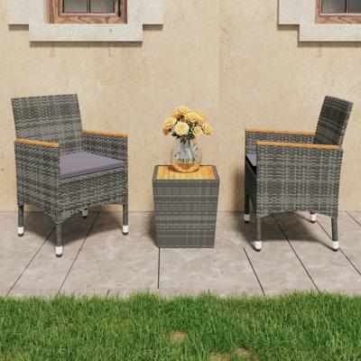 3-delige Bistroset poly rattan en acaciahout grijs