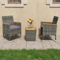 3-delige Bistroset poly rattan en acaciahout grijs