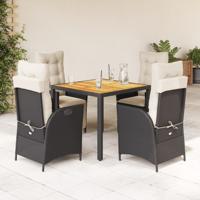5-delige Tuinset met kussens poly rattan zwart