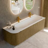 Badmeubel Mondiaz Kurve | 145 cm cm | Meubelkleur Dusk | Wastafelkleur Talc | Solid surface | Wasbak rechter zijde spoelbak | 2 kraangaten
