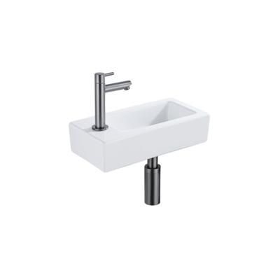 QeramiQ Fuente Fonteinset - 37.5x18.5x9cm - keramiek - kraangat links - fonteinkraan gunmetal - afvoerplug - verlaagd sifon - Glans wit SW1122449/SW769487/SW767295/SW696239