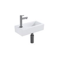QeramiQ Fuente Fonteinset - 37.5x18.5x9cm - keramiek - kraangat links - fonteinkraan gunmetal - afvoerplug - verlaagd sifon - Glans wit SW1122449/SW769487/SW767295/SW696239