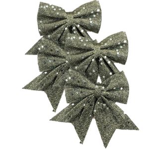 Kerst ornamenten strikken - 4x st - donkergroen - 12 x 13 cm - glitter strikjes