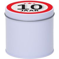 Cadeau/kado wit rond blik 10 jaar 10 cm   -