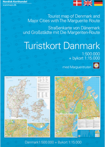 Wegenkaart - landkaart Turistkort Danmark med Margueritruten + bykort - Margrietroute | Scanmaps