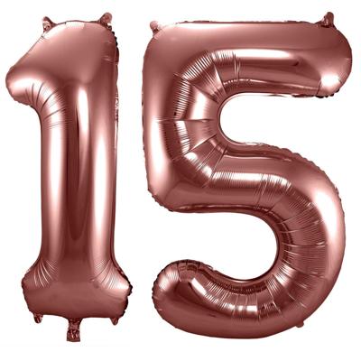 Folat Verjaardag Leeftijd folieballonnen - 15 jaar - rose goud - 86 cm - cijferballon groot