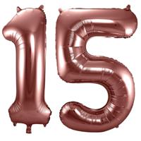 Folat Verjaardag Leeftijd folieballonnen - 15 jaar - rose goud - 86 cm - cijferballon groot
