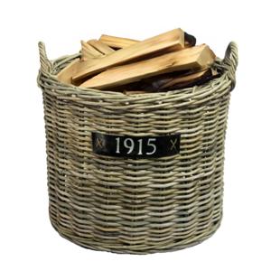 Haardmand - op wieltjes - bruin - rond - D65 x H60 cm - rotan - gevlochten riet - mand