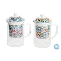Kop met theefilter DKD Home Decor Multicolour Oranje Tegel Arabisch 300 ml (2 Stuks)