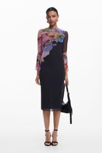 Midi bloemenjurk - BLACK - L