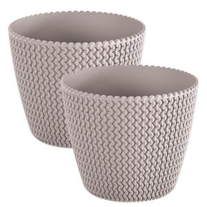 Plantenpot/bloempot Splofy - 2x - taupe - kunststof - D19 x H16 cm - binnen/buiten