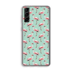 Flamingoprint groen: Samsung Galaxy S21 Plus Transparant Hoesje