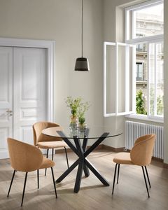 Kave Home Kave Home Argo, Full argo ronde glazen tafel en stalen poten met zwarte afwerking Ø 119 cm